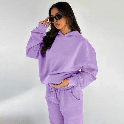 Bellanica - Women's Solid Hooded Sweatshirt Set