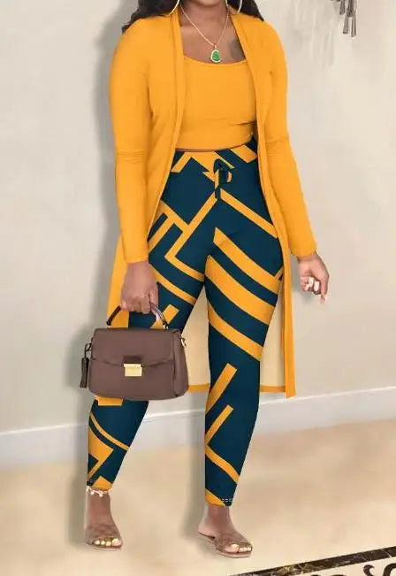 Women's Striped Three-Piece Pants Outfit Set