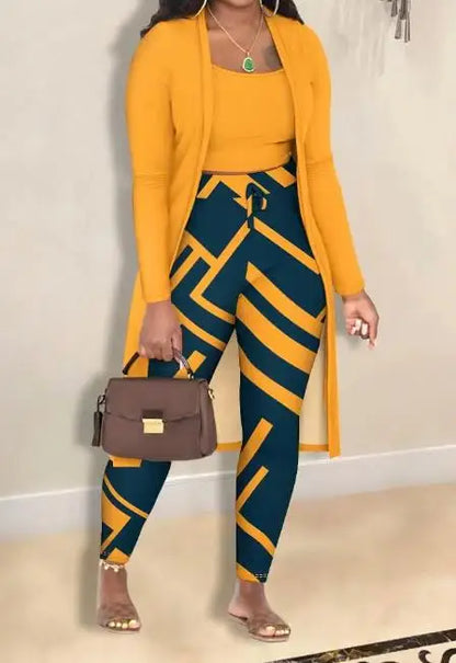 Women's Striped Three-Piece Pants Outfit Set