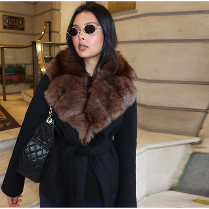 Bellanica - Fashion Fur Spliced Lace Up Woolen