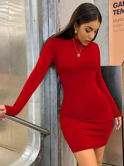 Bellanica - Slim Long Sleeve Turtleneck Mini Dress