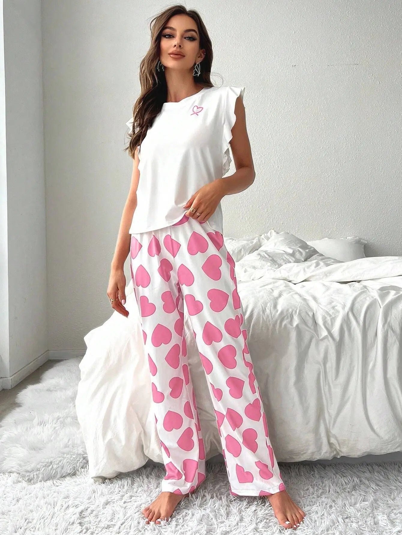 Bellanica - Pyjama-Set mit Herzaufdruck, Loungewear, bequem
