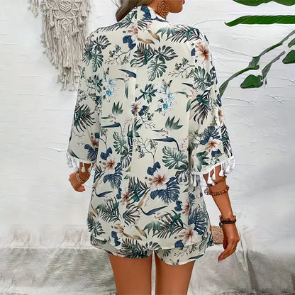 Floral Beach Cardigan and Shorts Set