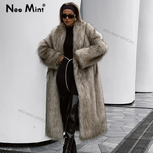 Neo Mint Luxury Faux Fur Coat