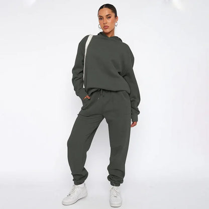 Bellanica - Women's Solid Hooded Sweatshirt Set