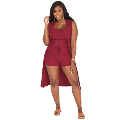 Bellanica – Damen dreiteiliges Freizeit-Shorts-Westen-Set