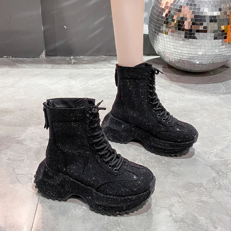 Bellanica - Women’s casual rhinestone height-increasing boots