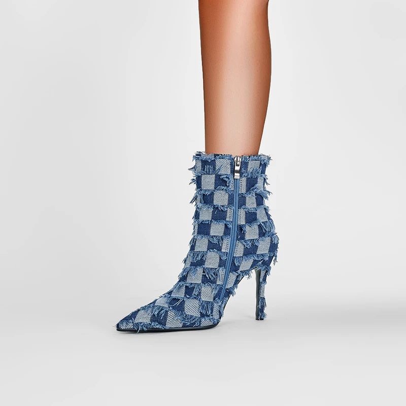 Bellanica - Denim plaid high-heel boots