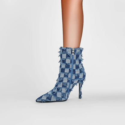 Bellanica - Denim plaid high-heel boots