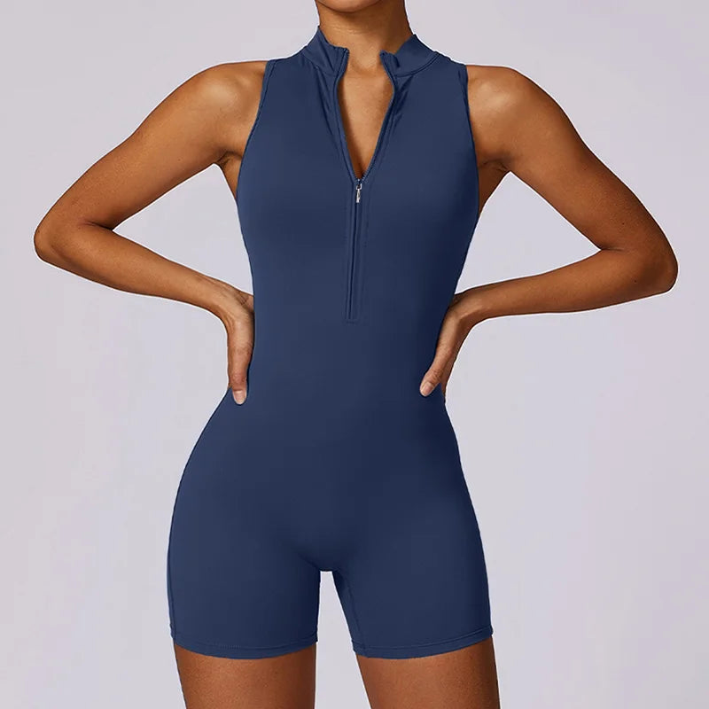 Bellanica - Backless Scrunch Zip Gym Jumpsuit