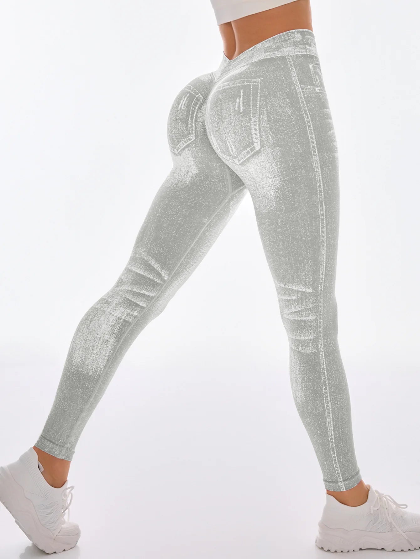 Bellanica - Faux Denim V-Back Gym Leggings