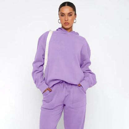 Bellanica - Women's Solid Hooded Sweatshirt Set