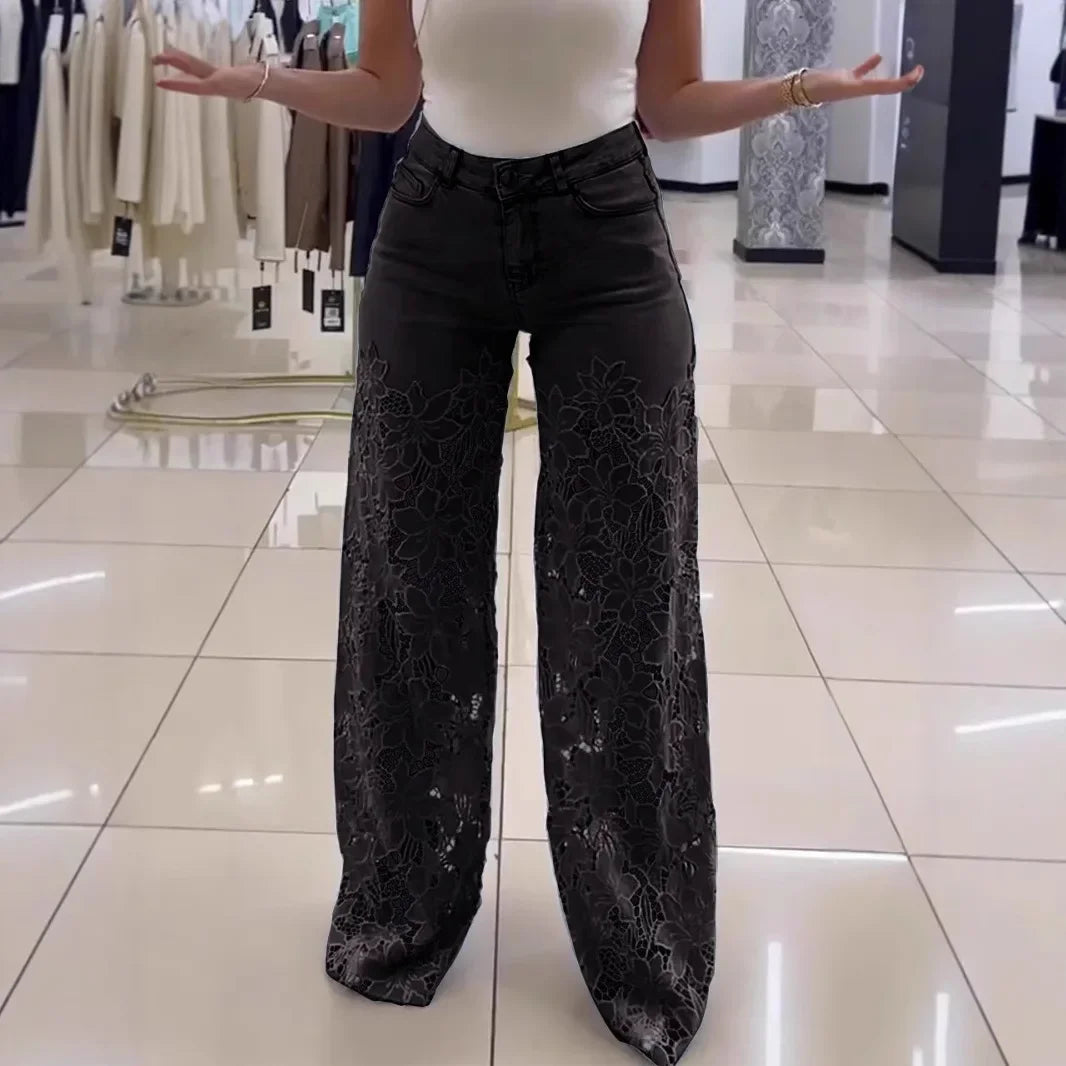 Bellanica - Wide jeans with floral pattern and lace for women