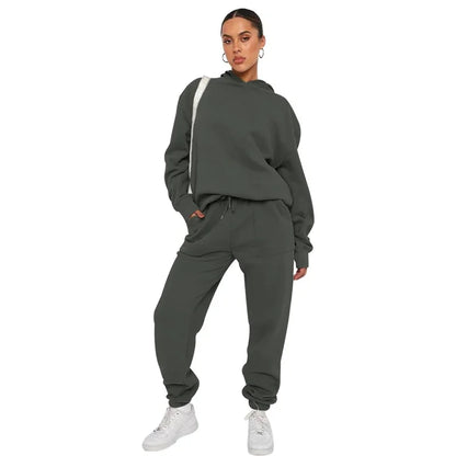 Bellanica - Women's Solid Hooded Sweatshirt Set