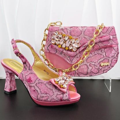 Bellanica - Talons à strass violets avec sac assorti