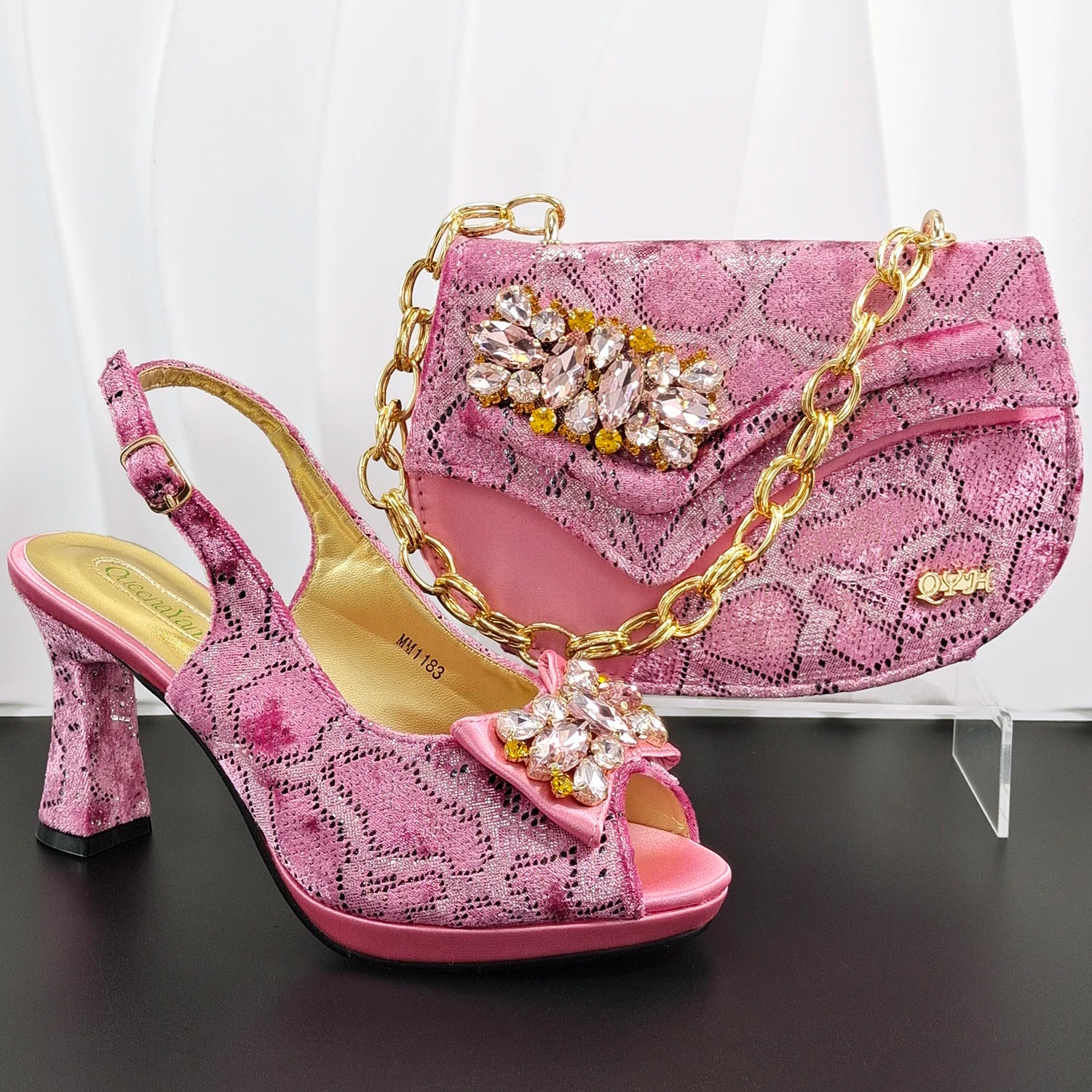 Rhinestone Heels with Matching Bag