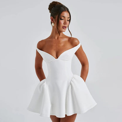 Bellanica - Robe de soirée décolletée en V profond et épaules dénudées