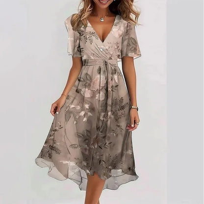 White Elegant Floral V Neck Dress for Women | Bellanica Casual Style