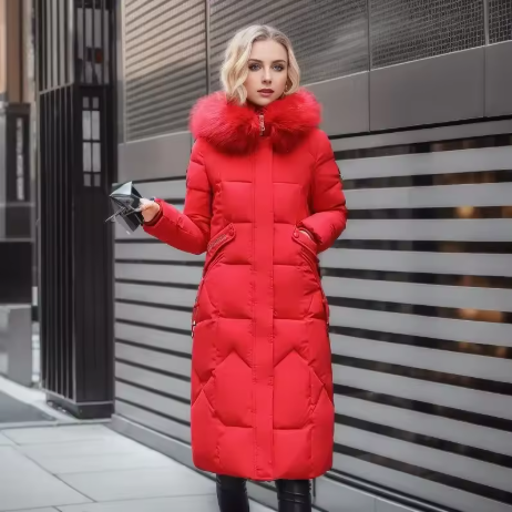 Bellanica - Waist-in-knee Padded Quilted Jacket With Thick Fur Collar