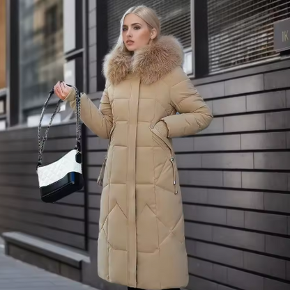 Bellanica - Waist-in-knee Padded Quilted Jacket With Thick Fur Collar