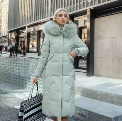 Bellanica - Waist-in-knee Padded Quilted Jacket With Thick Fur Collar