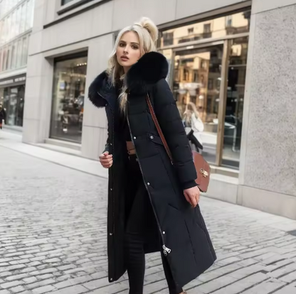 Bellanica - Waist-in-knee Padded Quilted Jacket With Thick Fur Collar