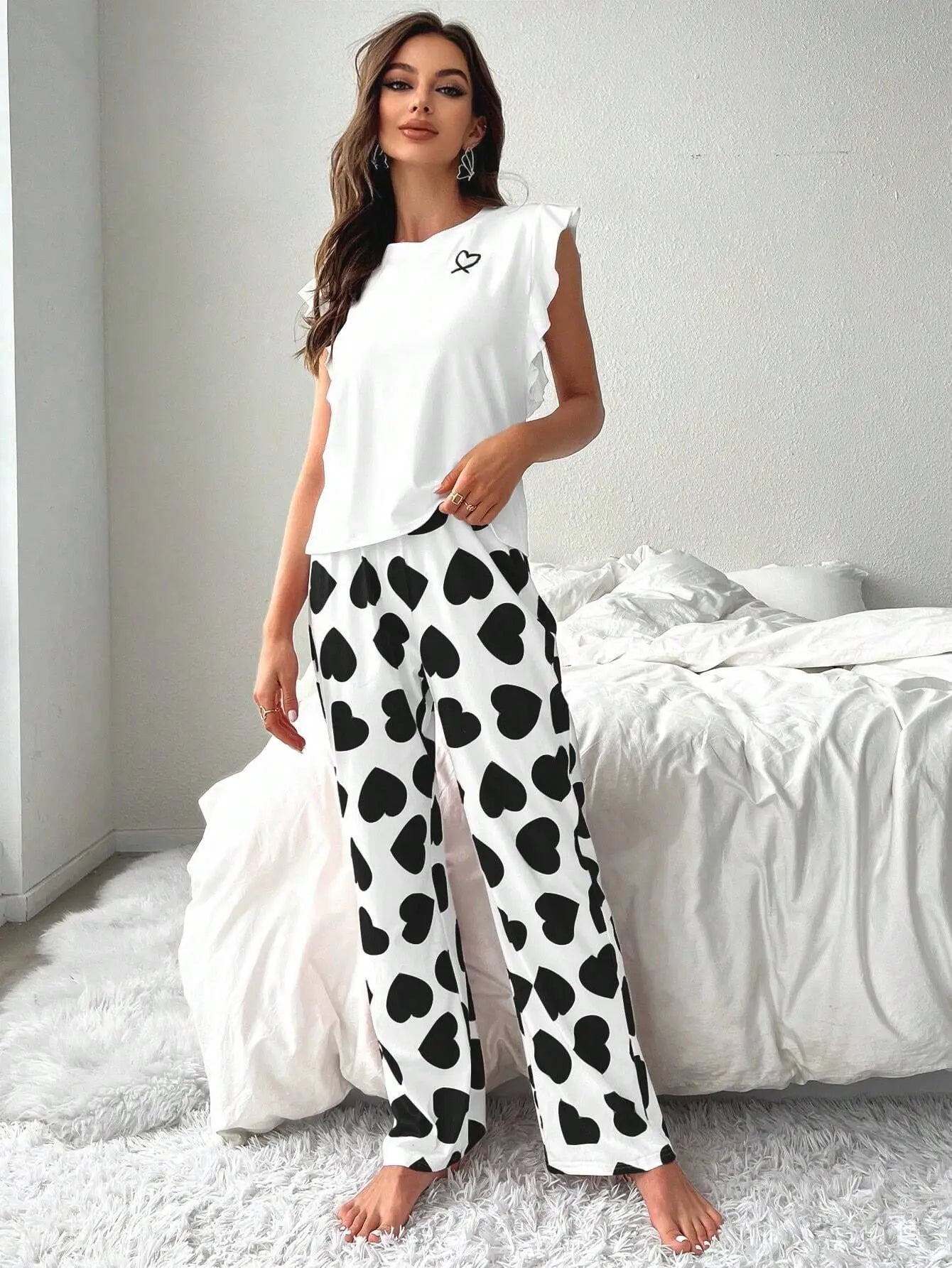 Bellanica - Pyjama-Set mit Herzaufdruck, Loungewear, bequem