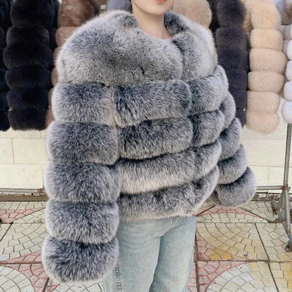 Faux Fox Fur Coat – White