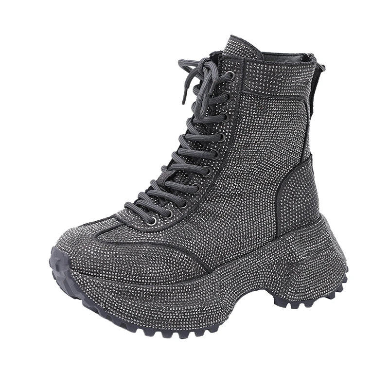 Bellanica - Women’s casual rhinestone height-increasing boots
