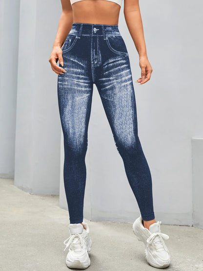 Bellanica - Faux Denim V-Back Gym Leggings