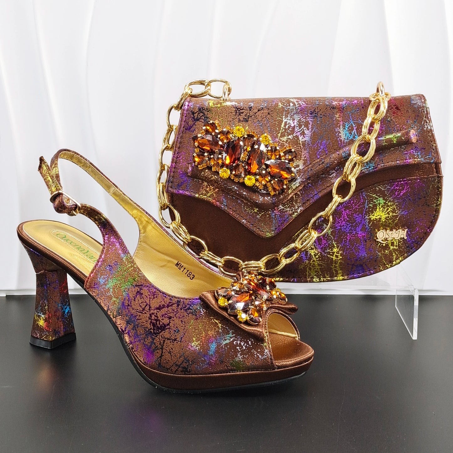 Rhinestone Heels with Matching Bag