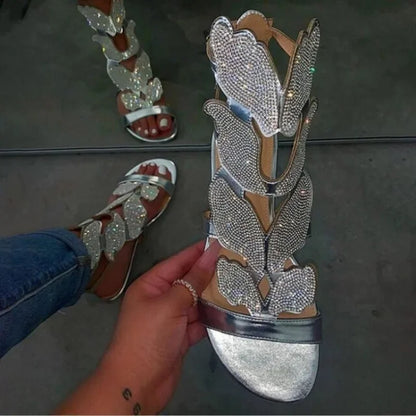 Butterfly Crystal Plus-Size Gladiator Sandals