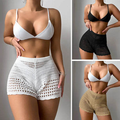 Crochet Knit Hollow-Out Beach Cover-Up Shorts