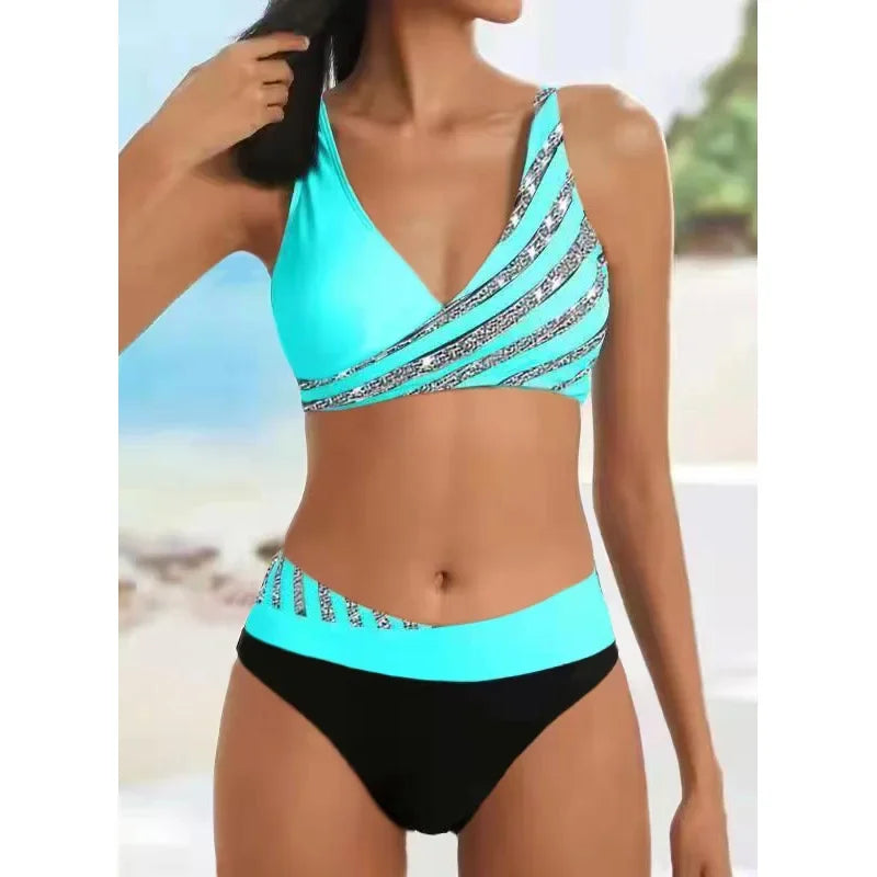 Bellanica - Shiny Print Lace-Up Bikini Set