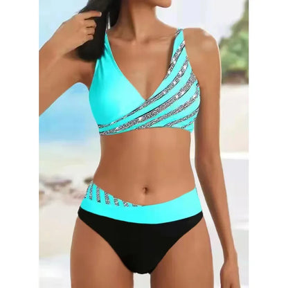 Bellanica - Shiny Print Lace-Up Bikini Set