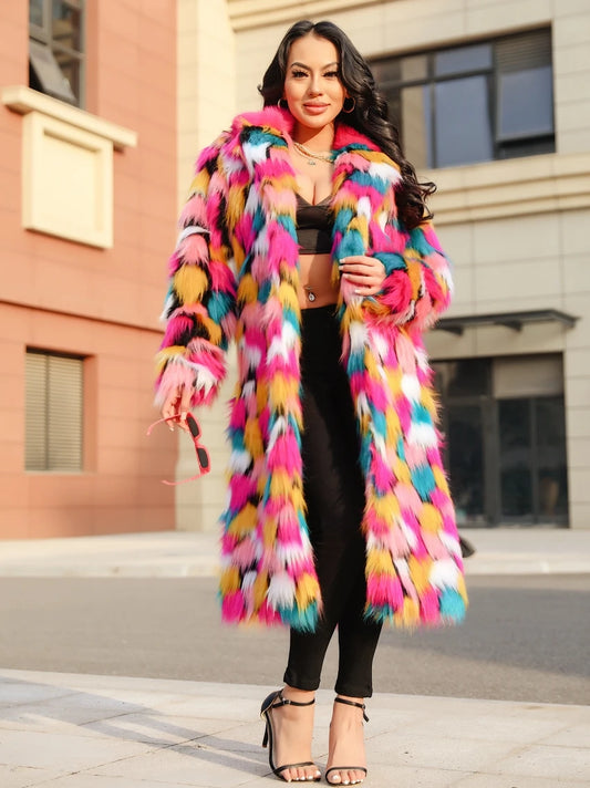 Bellanica - Women’s Rainbow Faux-Fur Coat