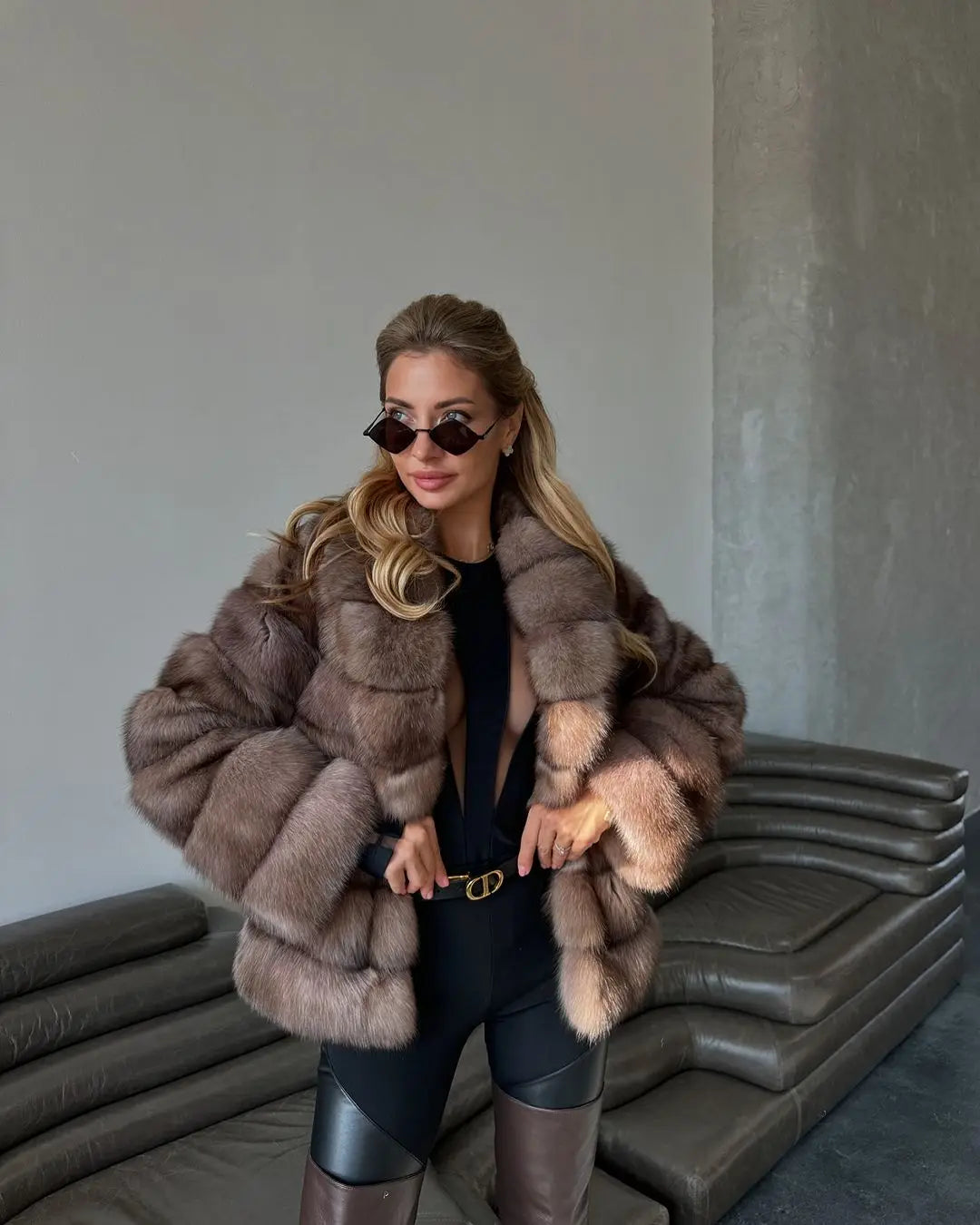 Bellanica - Fashion Patchwork Faux Fur Coat Jacket