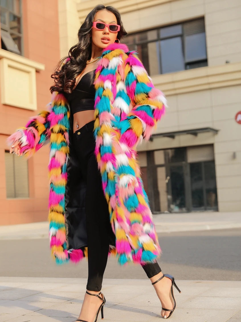 Bellanica - Women’s Rainbow Faux-Fur Coat