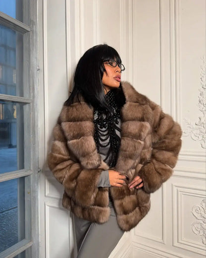 Bellanica - Fashion Patchwork Faux Fur Coat Jacket