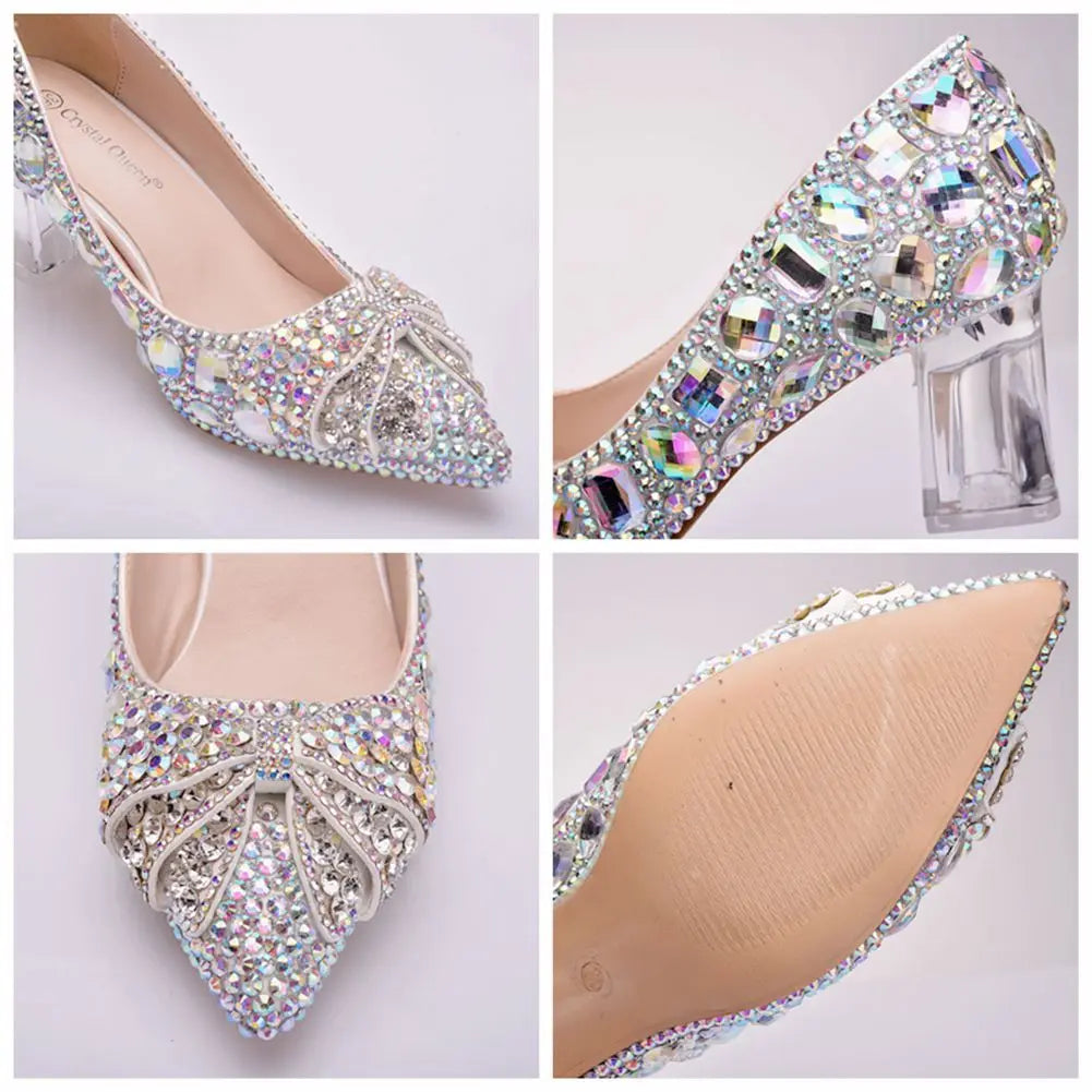 Crystal Bow Transparent Square-Heel Pumps
