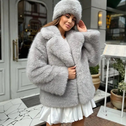 Bellanica - Luxury Warm Thick Faux Soft Fur Coat Women