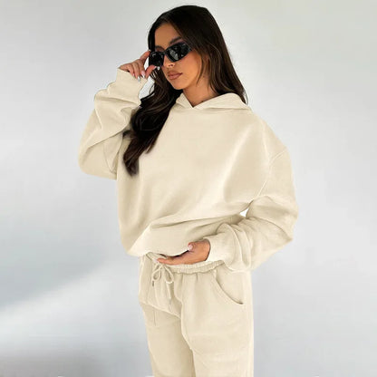 Bellanica - Women's Solid Hooded Sweatshirt Set