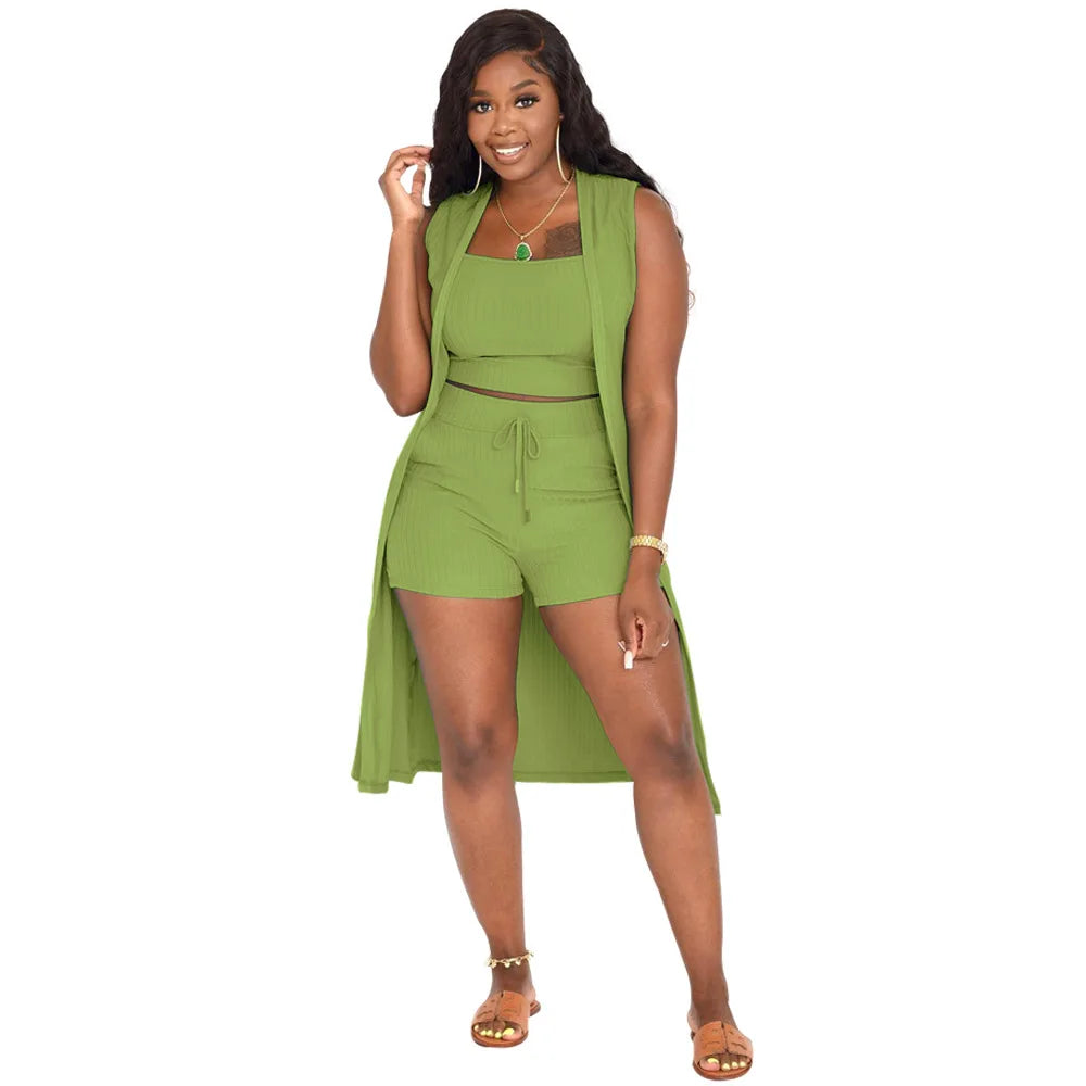 Bellanica – Damen dreiteiliges Freizeit-Shorts-Westen-Set