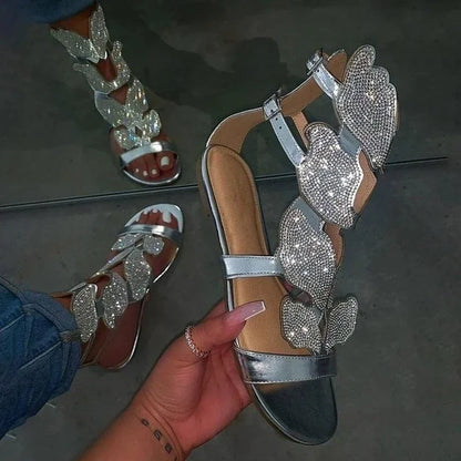 Butterfly Crystal Plus-Size Gladiator Sandals