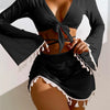 Four-Piece Halter Bikini Set with Cover-Up and Skirt