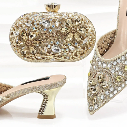 Elegant Heels with Matching Diamond Bag