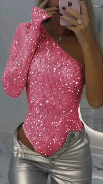 Bellanica - Body asymétrique à sequins et strass 
