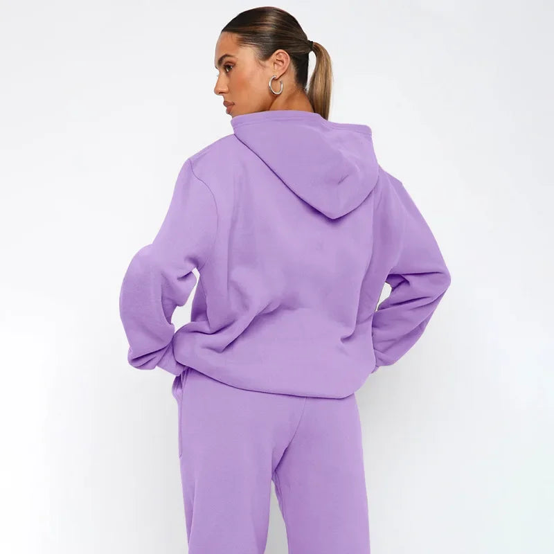 Bellanica - Women's Solid Hooded Sweatshirt Set