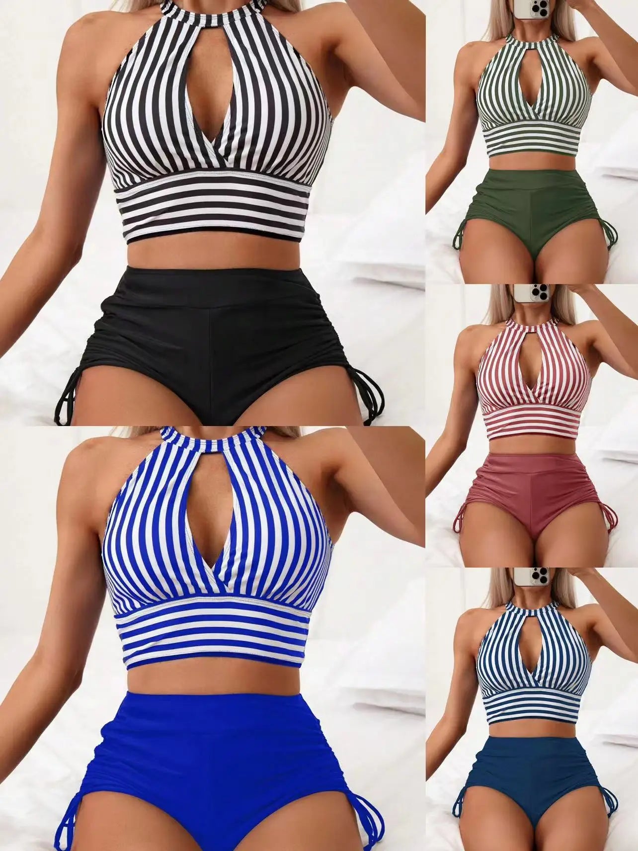 Bellanica - Striped High-Waist Bikini Set