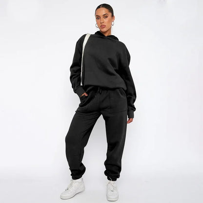 Bellanica - Women's Solid Hooded Sweatshirt Set